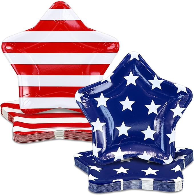 July Fourth Party Star Plates 2 style Patriotic Paper Plates Red Blue Star Shape 50pcs Bulk Indep... | Amazon (US)