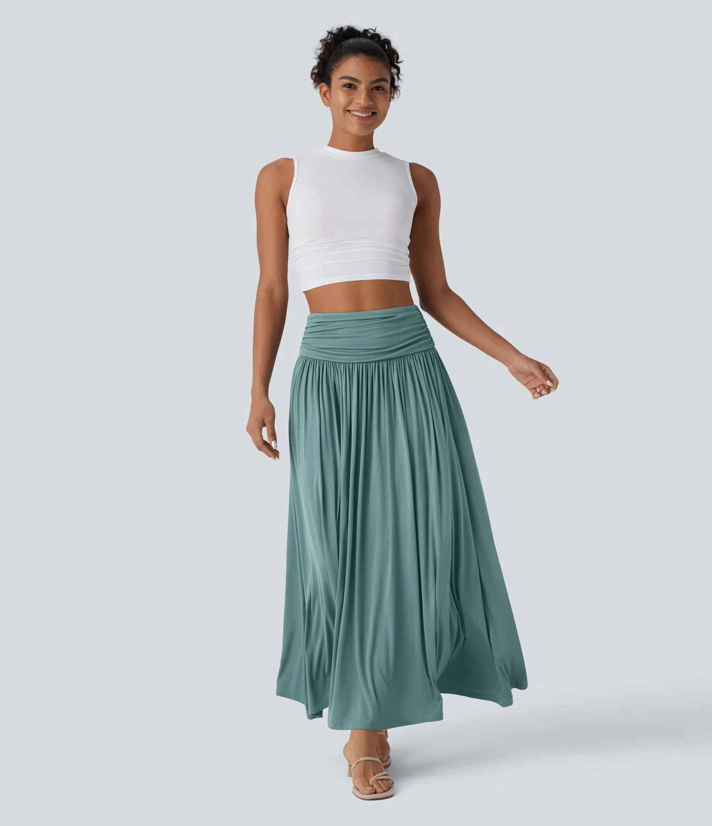 Women’s High Waisted Ruched Flowy Maxi Casual Skirt - Halara | HALARA