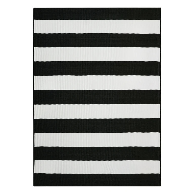 Better Homes & Gardens Ibiza Stripe Black and White Woven Outdoor Rug, 5 x 7 | Walmart (US)