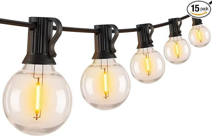 Brightown Outdoor String Lights 38FT(30+8) - LED G40 Globe Patio Energy Saving with 15 Bulbs, Sha... | Amazon (US)