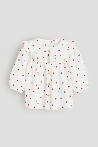 Cotton Blouse with Collar - White/strawberries - Kids | H&M US | H&M (US + CA)