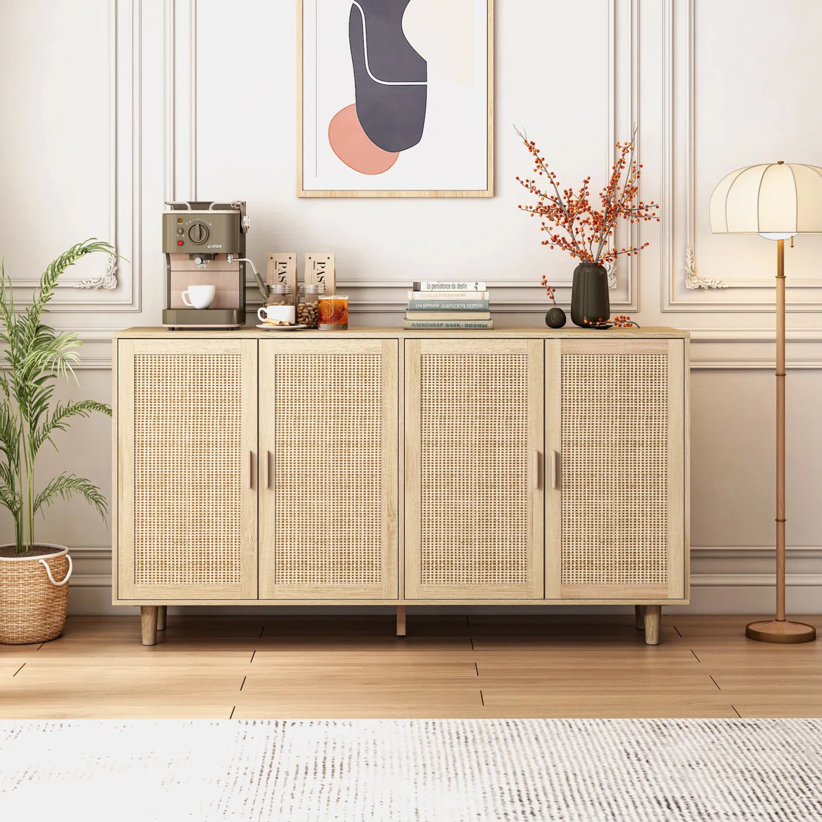 62.2'' Four-door Sideboard With Rattan Doors and Adjustable Storage Racks | Wayfair North America