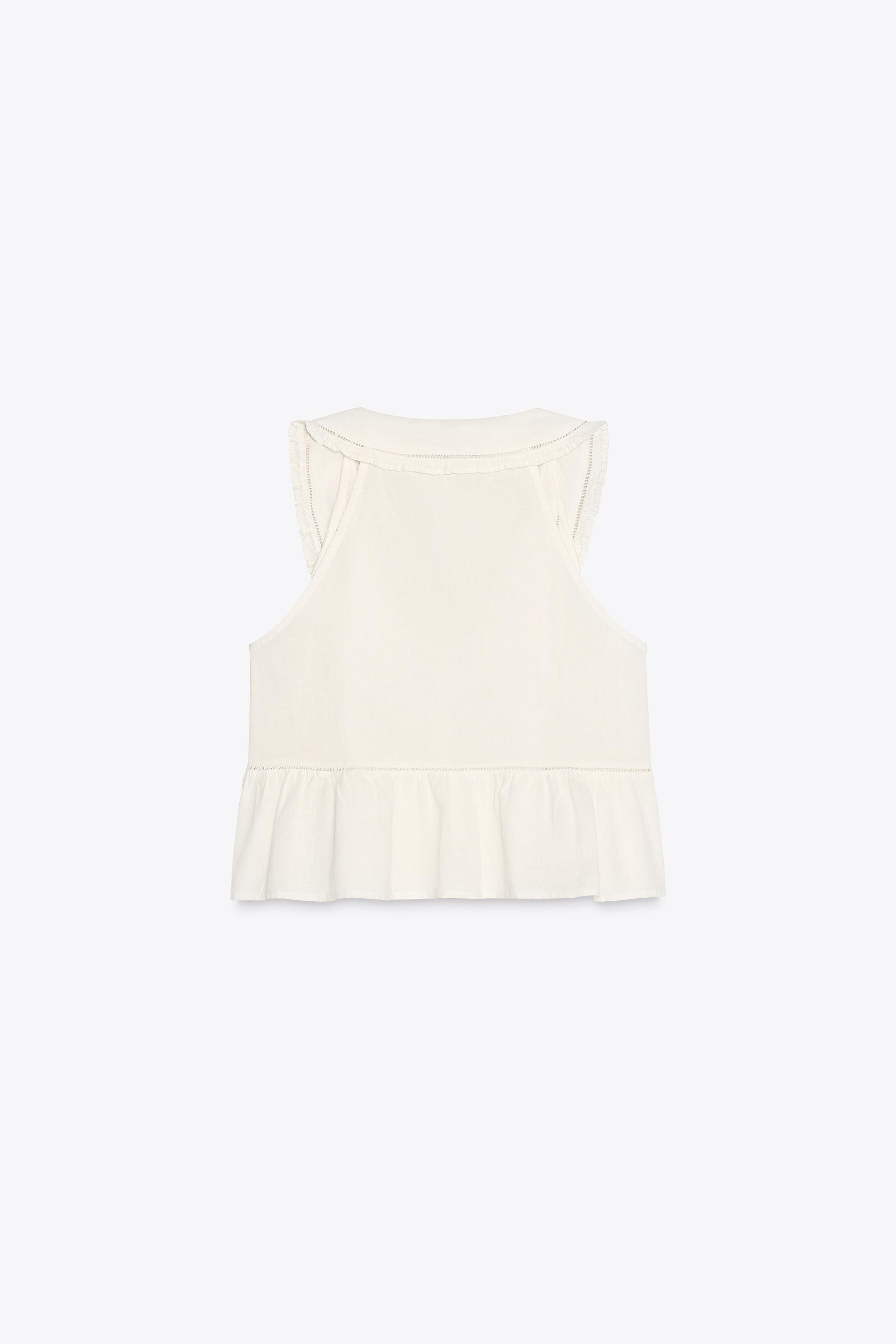 EMBROIDERED PETER PAN COLLAR TOP | Zara US