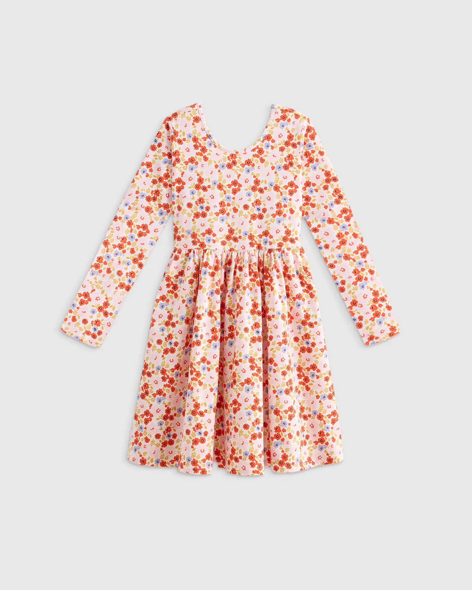 Organic Cotton Long Sleeve Skater Dress - Toddler Girl in Pink Poppy Floral | Quince