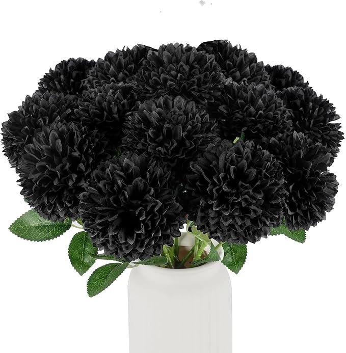 Hananona 12 Pcs Artificial Chrysanthemums Flowers Ball Flower, Fake Mums Flowers Black Silk Plant... | Amazon (US)