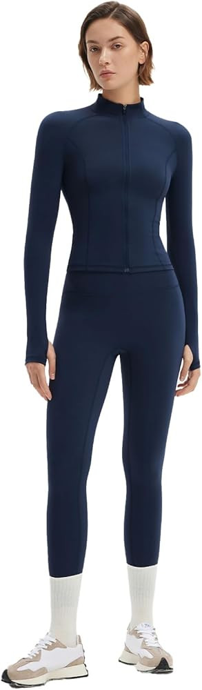 SUUKSESS Women 2 pieces Workout Sets BBL Full Zip Up Jacket High Waist Gym Leggings | Amazon (US)