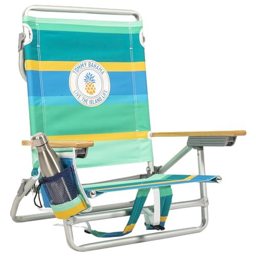 Tommy Bahama 5-Position Classic Lay Flat Backpack Beach Chair with Cooler and Cup Holder, Portable Folding Beach Chair for Tanning, Pineapple Stripe | Amazon (US)