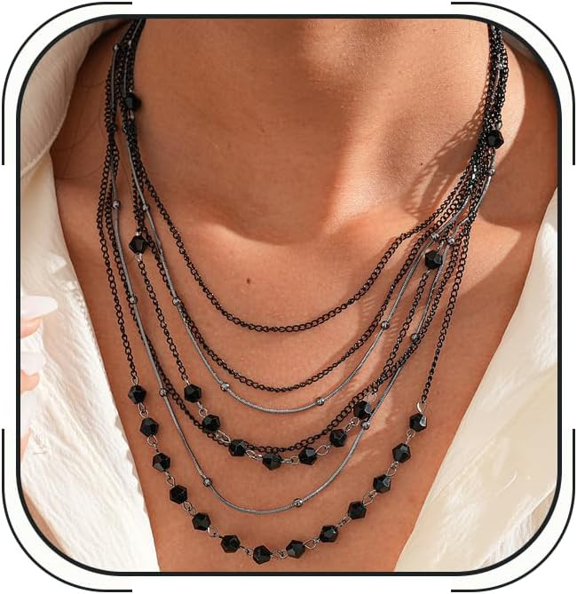 Boho Layered Necklace for Women Stacked Crystal Chain Necklace Beaded Pendant Boho Necklace Trendy Dainty Jewelry | Amazon (US)