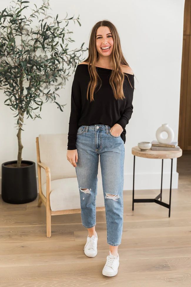 DARYL-ANN DENNER X PINK LILY Remi Black Off The shoulder Ribbed Blouse | The Pink Lily Boutique