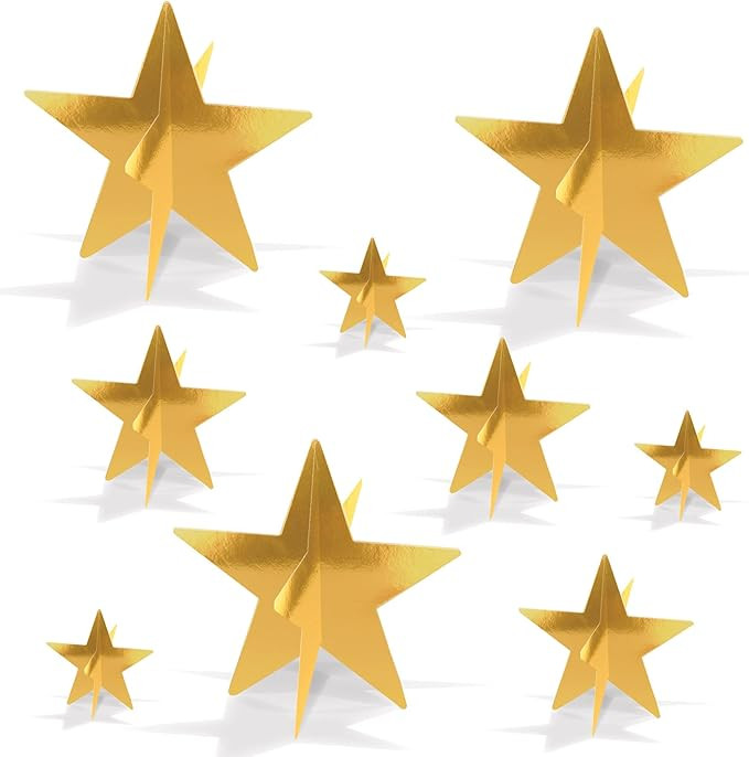 Beistle 9-Count 3-D Gold Star Centerpieces, Starry Night Decorations for Table in 3 Sizes, NYE Pa... | Amazon (US)