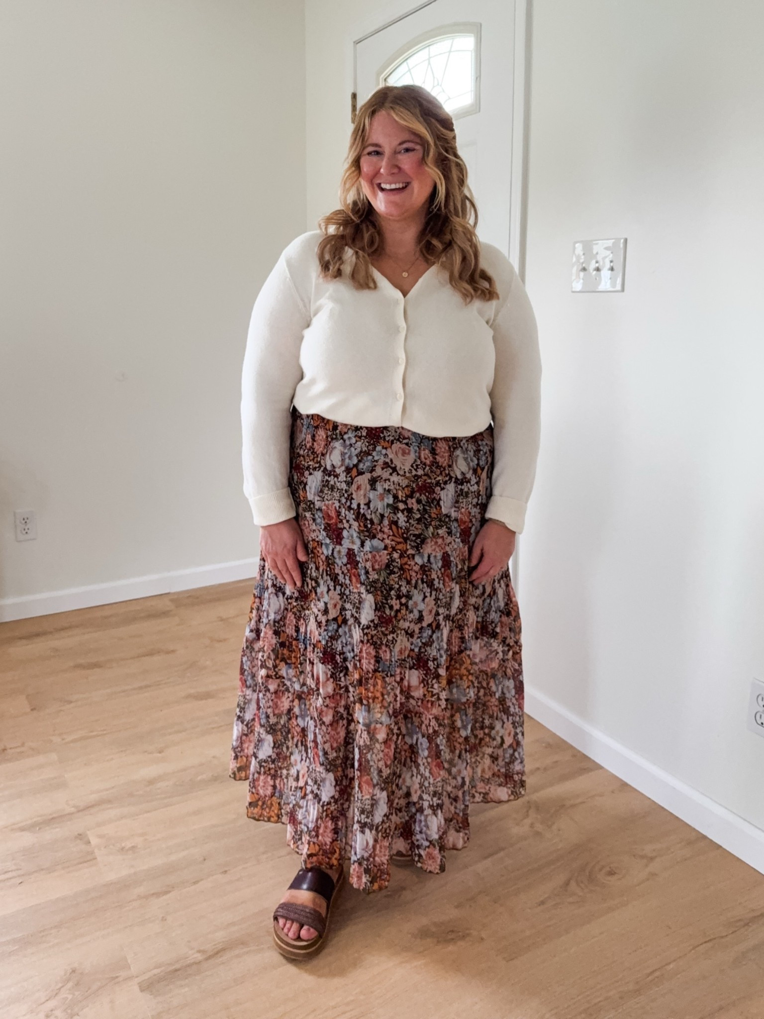 Wearing an XL in my floral maxi skirt and my cardigan.

#LTKSeasonal #LTKMidsize #LTKPlusSize