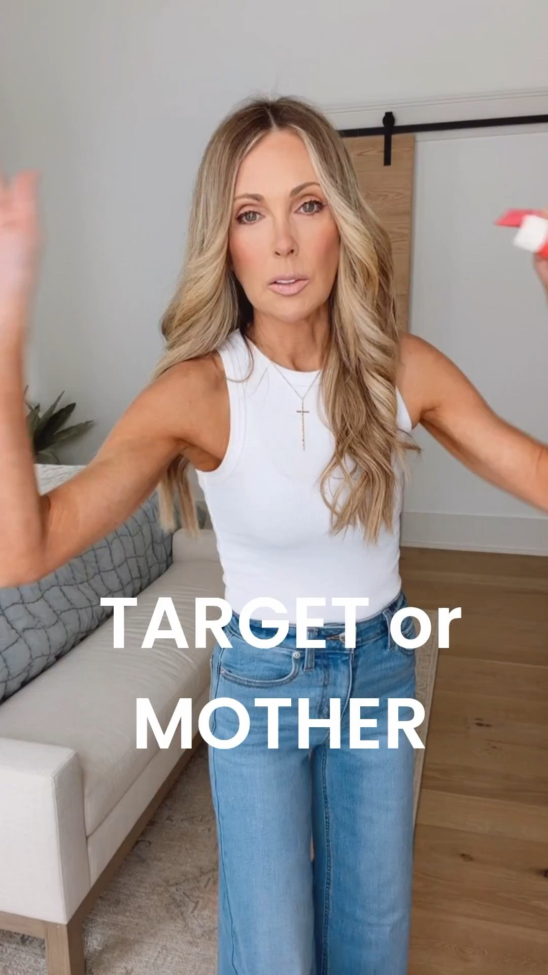 The Target high-end inspired jeans are still my most worn jeans of 2026! I'm wearing a 2. Those white tanks are weekly staples for me in spring and summer... and they're $8. I get a size small. 

#LTKdayinmylife #LTKootd #LTKmomlife