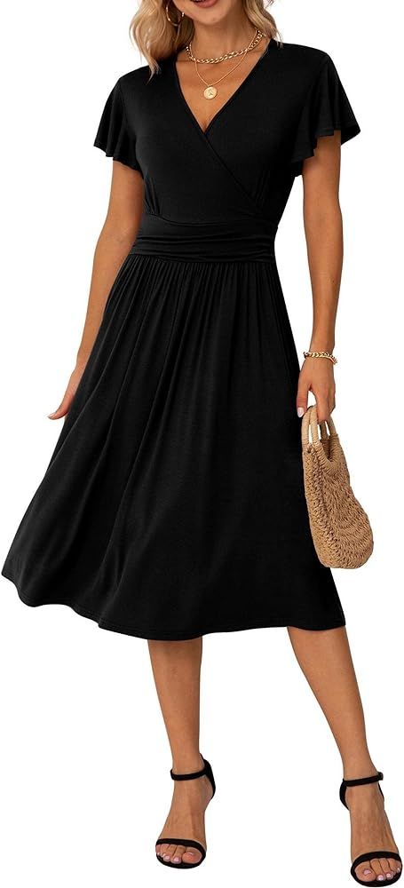 GRECERELLE Spring Summer Dress for Women Casual Ruffle Short/Long Sleeve Dresses, Wrap V-Neck Dre... | Amazon (US)