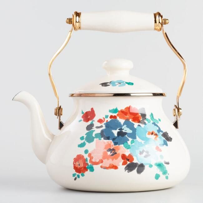 Rosie Floral Enamel Tea Kettle | World Market