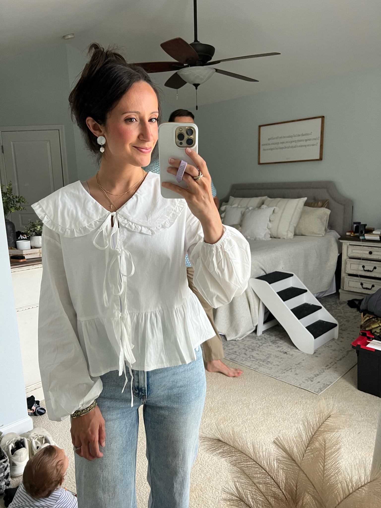 Front tie bow blouse from Amazon -size small 
True to size 
Free people dupe 
Neutral summer outfit 


#LTKFindsUnder100
