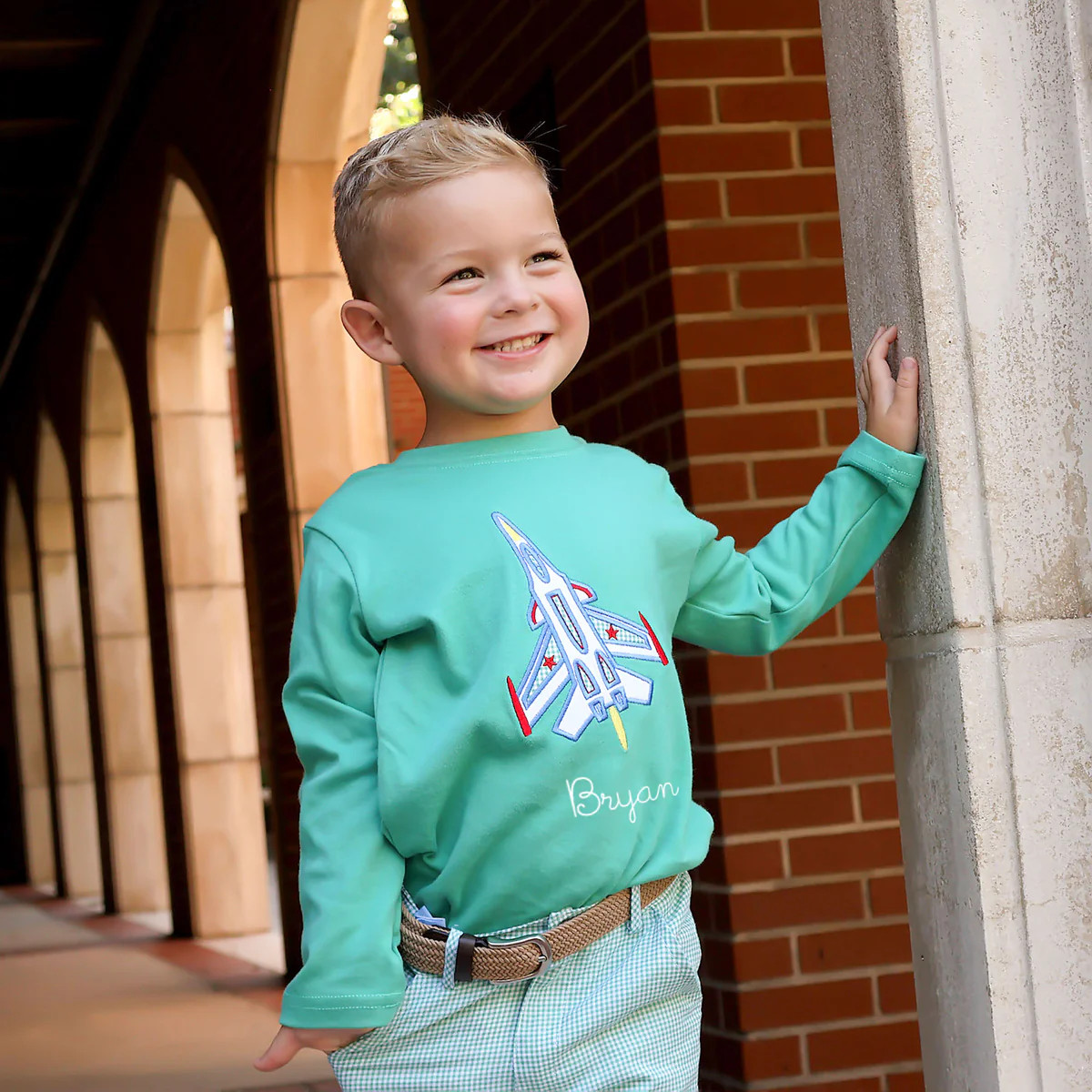 Jet Applique Green Long Sleeve Shirt | Classic Whimsy