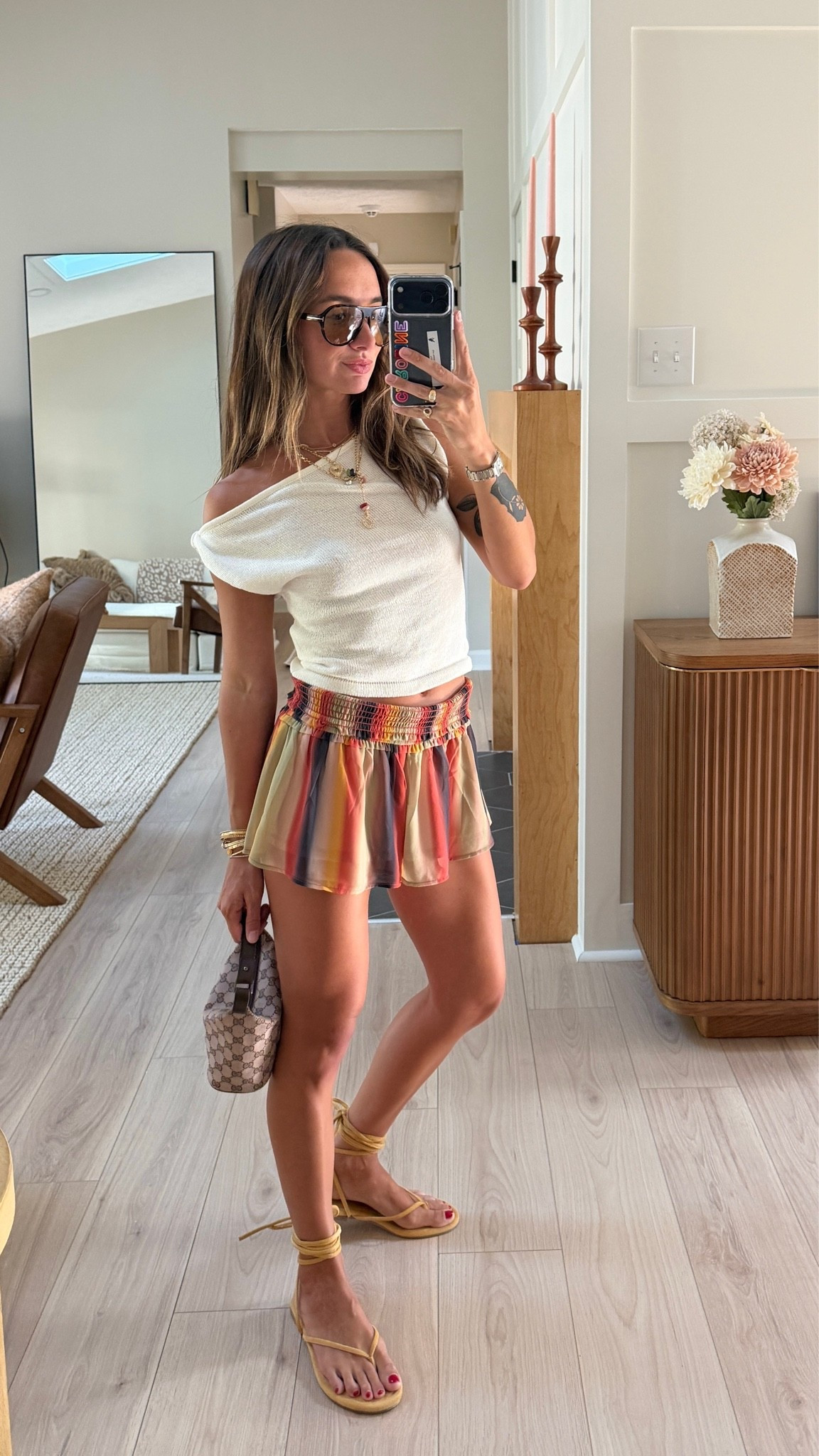 XS shorts and top! Sandals are sold out but linked similar! Also added some similar tops. Bag is vintage and sunglasses are Tom Ford Havana