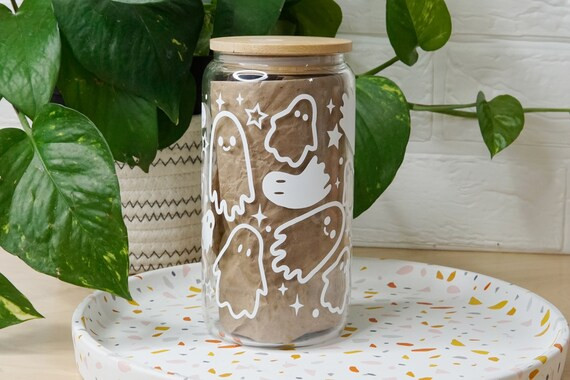 Halloween Glass Can Ghost Glass Cup Iced Coffee Glass for - Etsy | Etsy (US)