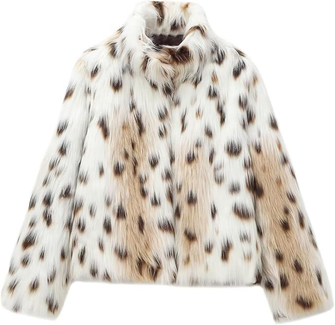 ebossy Women's Faux Fur Crop Jacket Long Sleeve Cozy Winter Warm Fluffy Leopard Pure Color Sherpa... | Amazon (US)