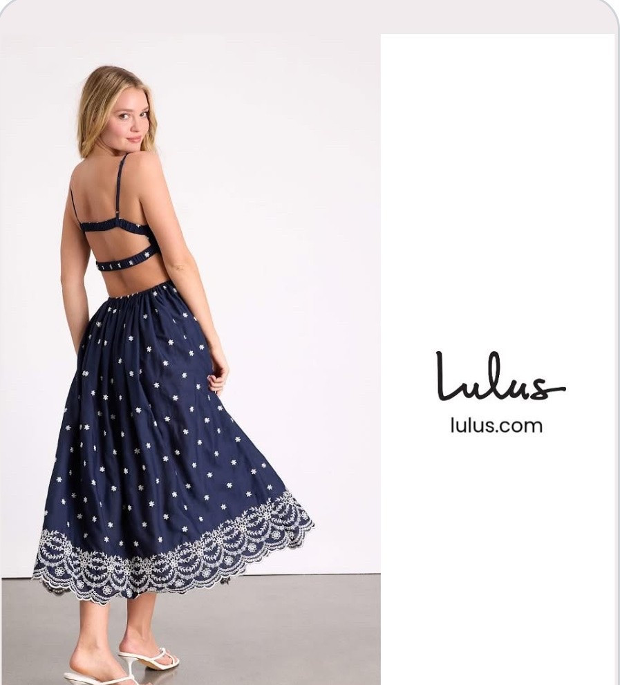 Kosi Navy Embroidered Backless Midi Dress