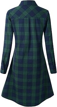 olrain Womens Plaids V Neck Long Sleeve Irregular Hem Casual Shirt Dress | Amazon (US)
