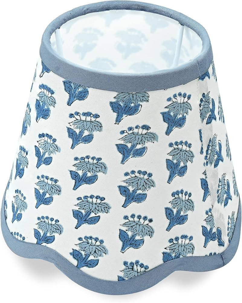 CPC Cotton Print Club Apatite Blue Scallop Block Print Uno Cotton Lampshade Floral Medium 4 Top x... | Amazon (US)