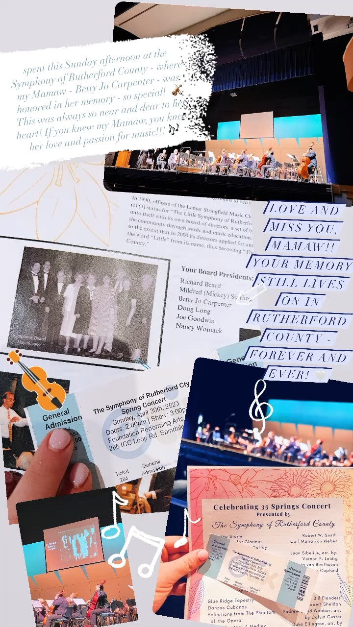spent this Sunday afternoon at the Symphony of Rutherford County - where my Mamaw - Betty Jo Carpenter - was honored in her memory - so special!  🎻 This was always so near and dear to her heart! If you knew my Mamaw, you knew her love and passion for music!!! 🎶