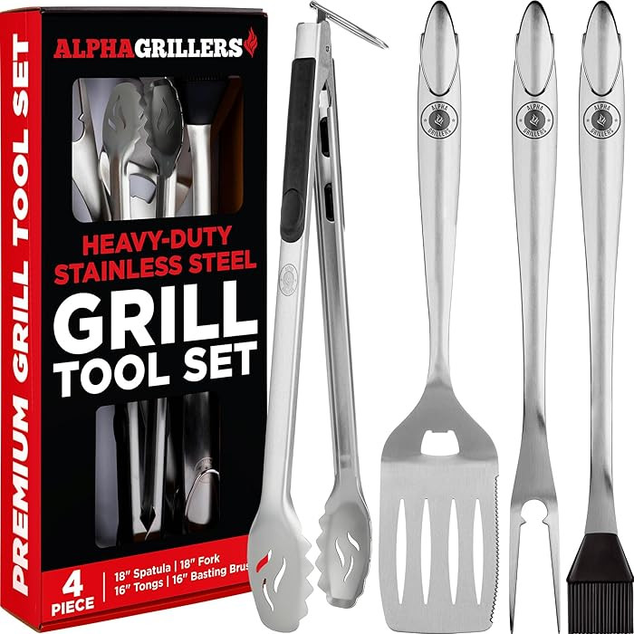 Alpha Grillers Grilling Accessories - BBQ Accessories Grill Set with Spatula, Fork, Brush & Tongs... | Amazon (US)