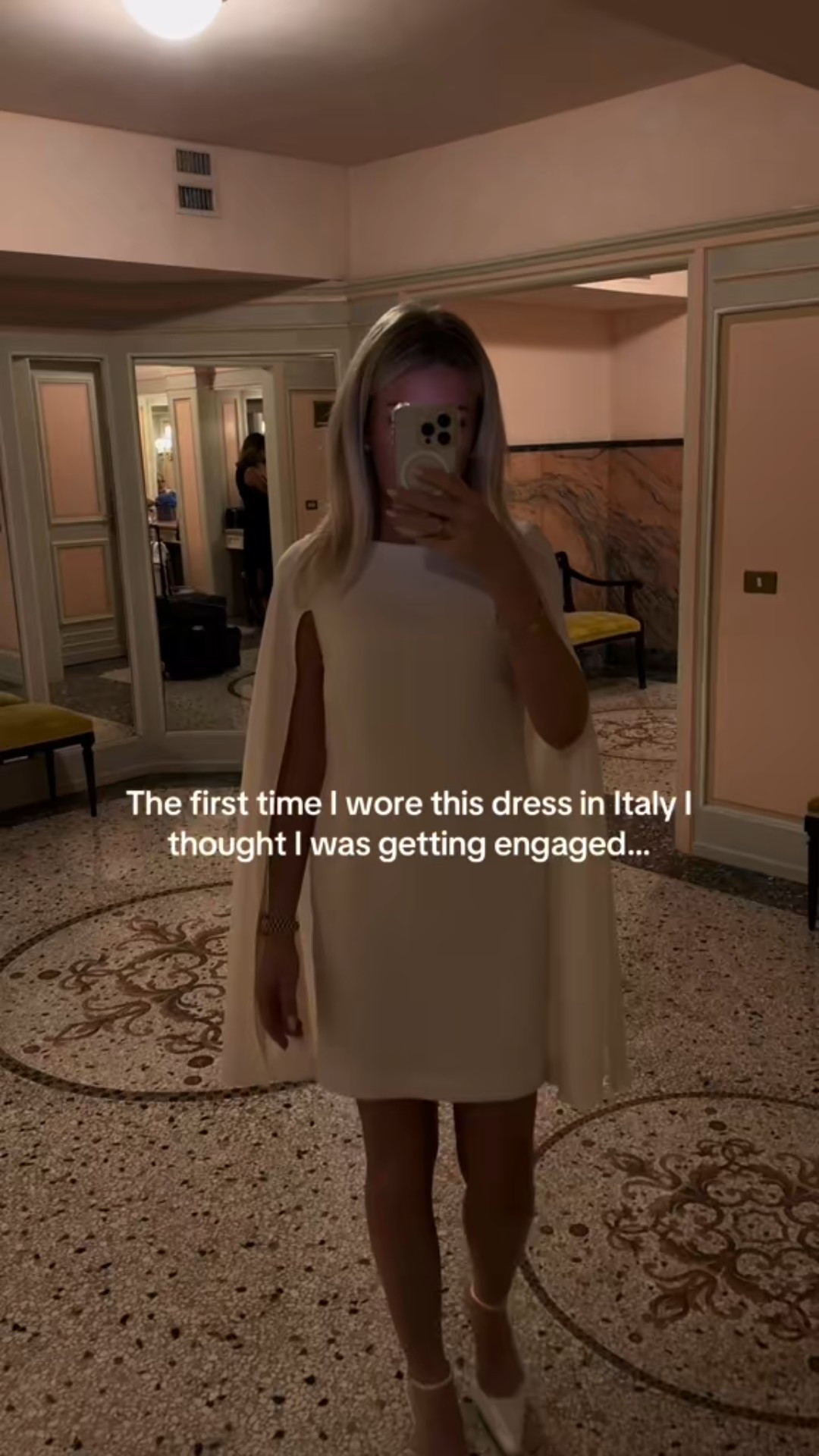 A perfect white cape engagement dress! #engagement #bridal 

#LTKWedding #LTKStyleTip