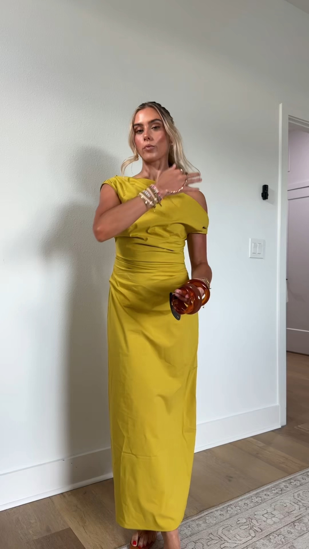 Birthday dinner outfit! My dress is @Express  Stretch Cotton Poplin One Shoulder Pleated Maxi Dress with Pockets. Amazon kitten heels and my new @Target  x @luvaj bangles.

#LTKootd #LTKdayinmylife #LTKgrwm