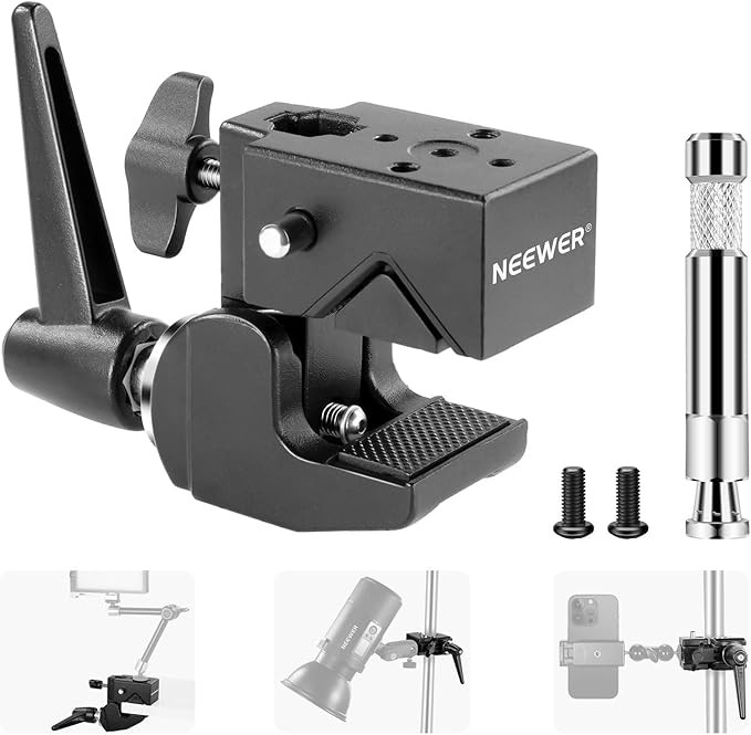 NEEWER Super Clamp with 5/8" Stud, Spring Lock, 2.4" Jaw Grip Heavy Duty Crab Pole Clamp for Roun... | Amazon (US)