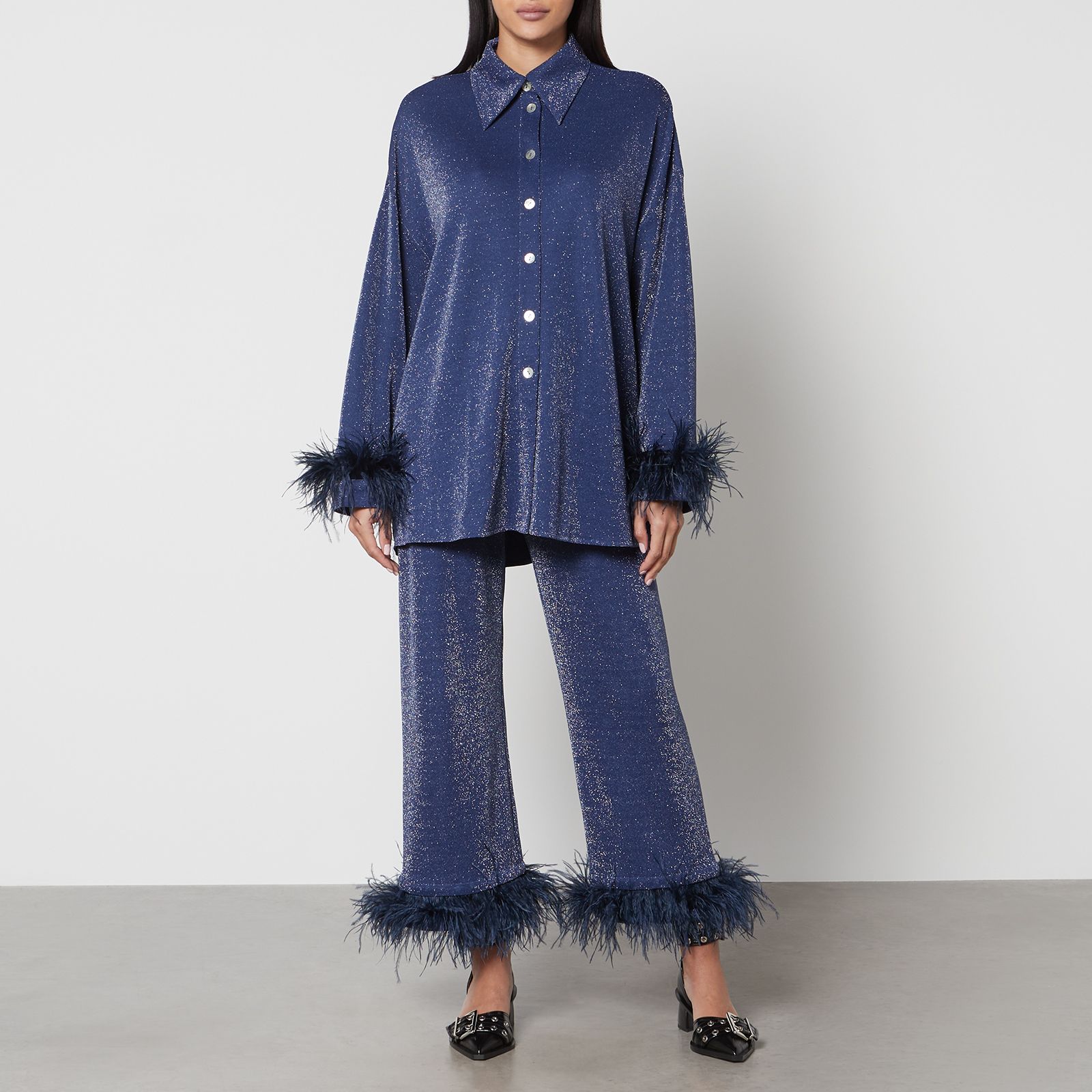 Sleeper Feather-Trimmed Lurex Party Pyjama Set | Coggles | Coggles (Global)