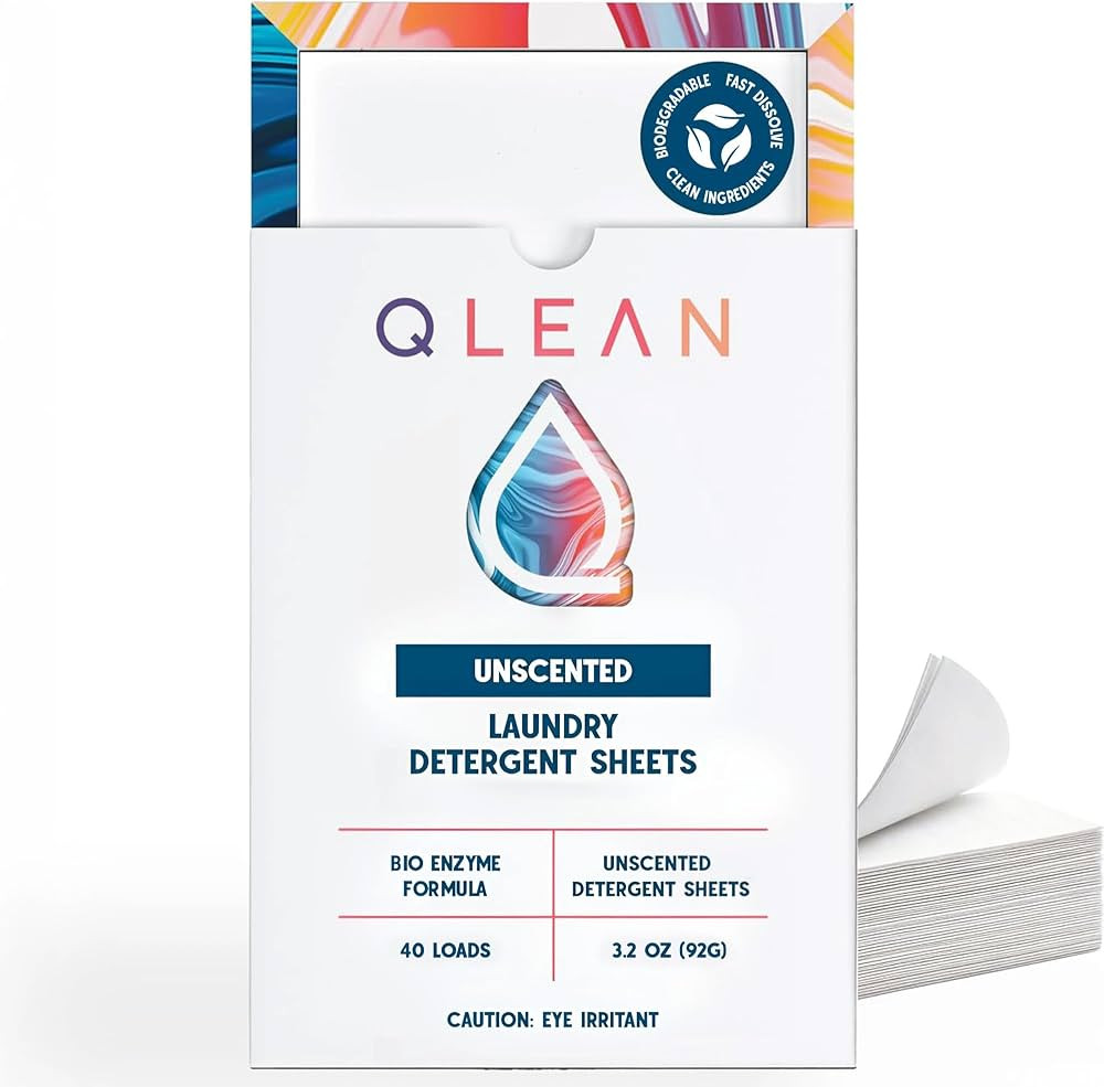 QLEAN Laundry Detergent Sheets Unscented (40 Loads) \u2013 Travel-Size Fragrance-Free Plant-Based... | Amazon (US)