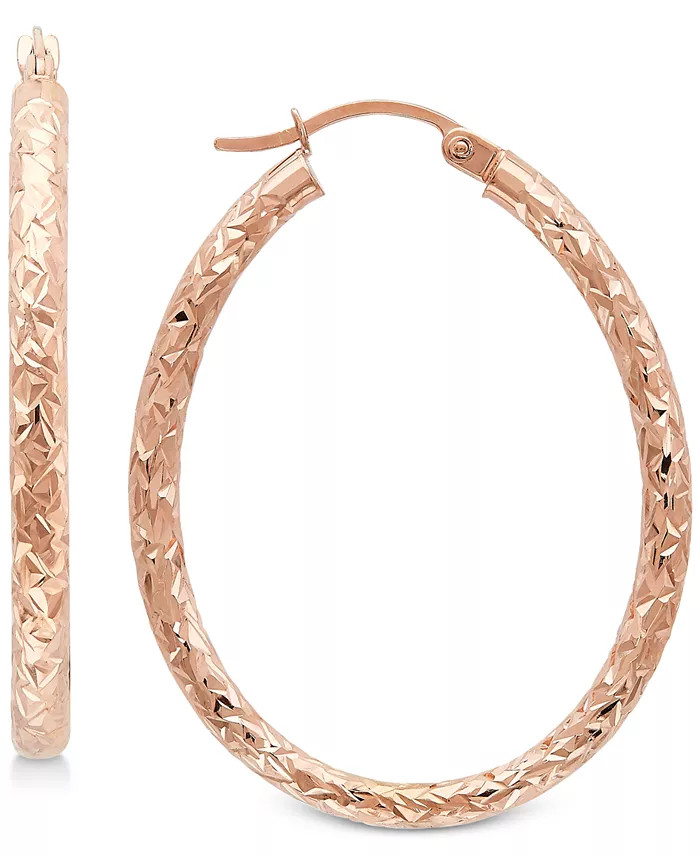 Italian Gold Textured Oval Hoop Earrings in 14k Gold, 1-3/8 inch - Macy's | Macy's