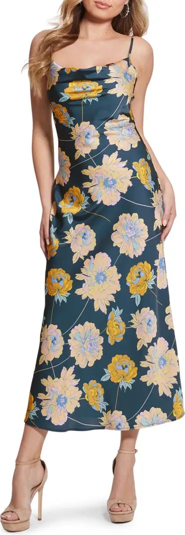 Akilina Floral Print Satin Midi Dress | Nordstrom