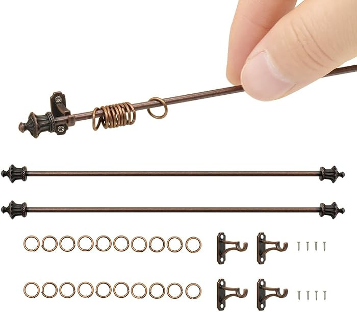 iLAND Miniature Dollhouse Accessories Metal Dollhouse Curtain Rods 2pcs Crown Toppers w/Brackets Rings for Easy Installing, Premium Copper Color 1/12 Accessories, Classic Decor for Doll House Window | Amazon (US)