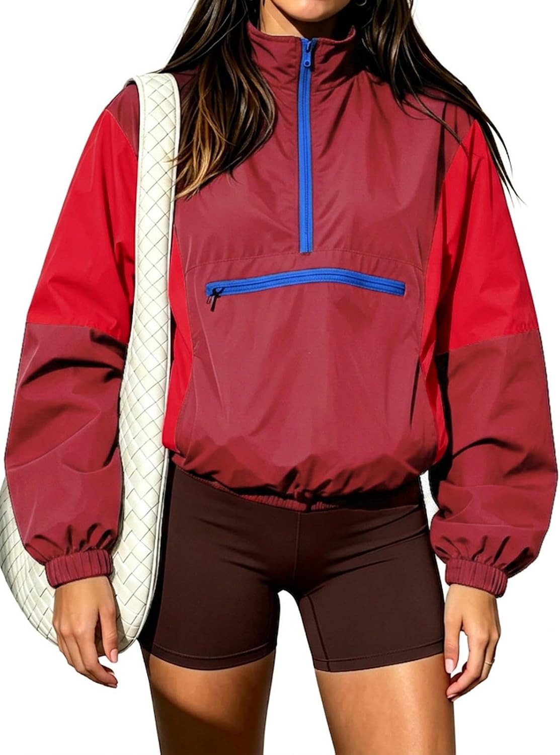Fisoew Womens Windbreaker Jackets Quarter Zip Lightweight Fall Pullover Top | Amazon (US)
