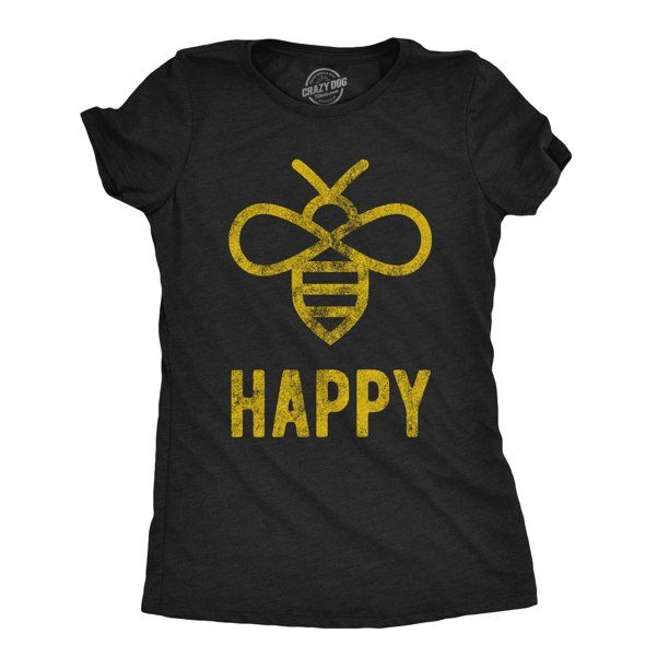 Womens Bee Happy T shirt Funny Vintage Graphic Honey Bumblebee Dad Joke Humor (Heather Black) - M... | Walmart (US)