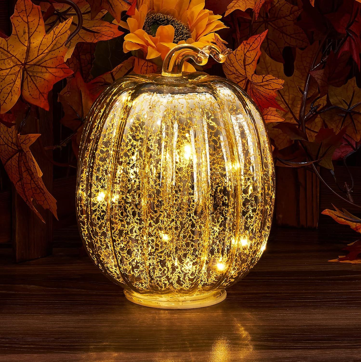 Mercury Glass Pumpkin Light Décor with Timer for Halloween Pumpkin Thanksgiving Autumn Décor Fa... | Amazon (US)