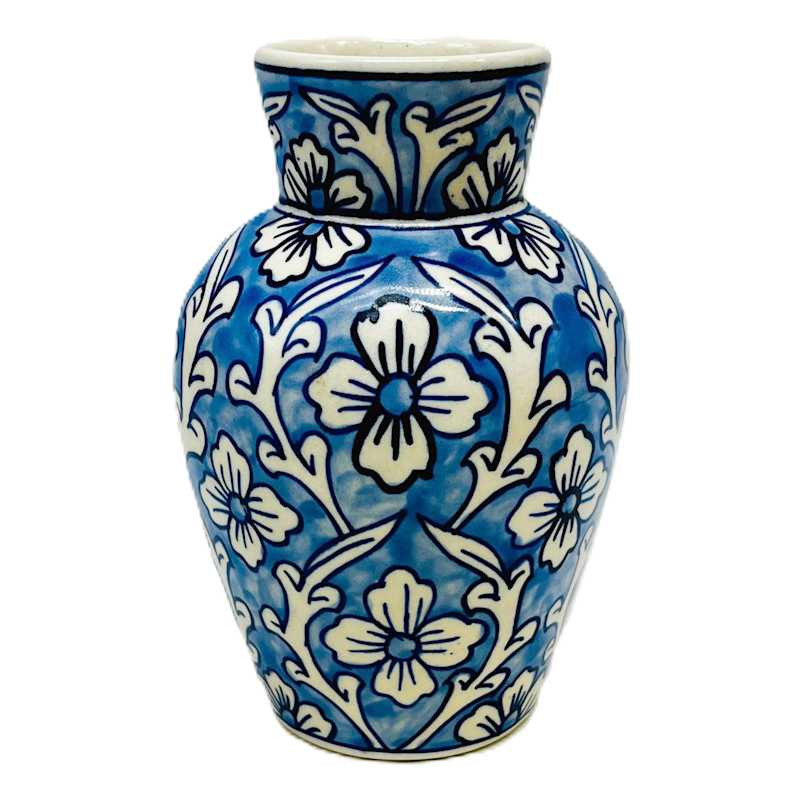 Light Blue Handpainted Floral Ceramic Vase, 6.7'' | At Home