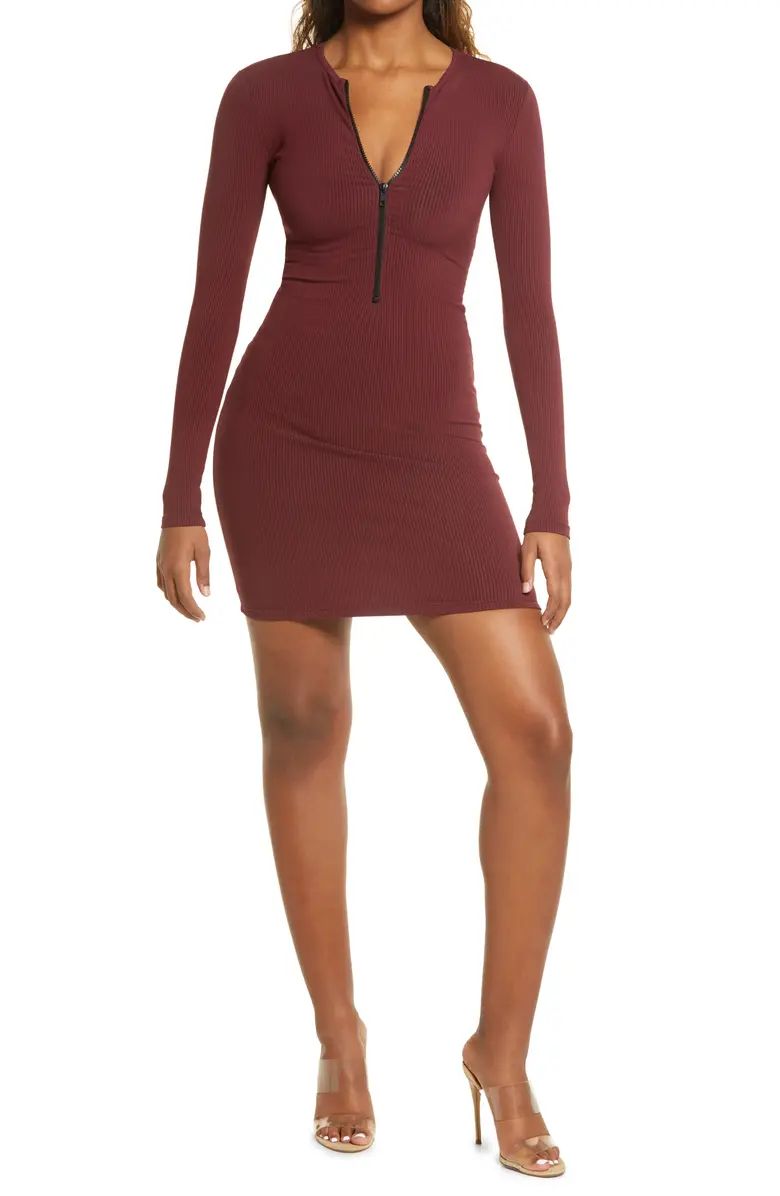 Zip-It Snatched Long Sleeve Rib Minidress | Nordstrom