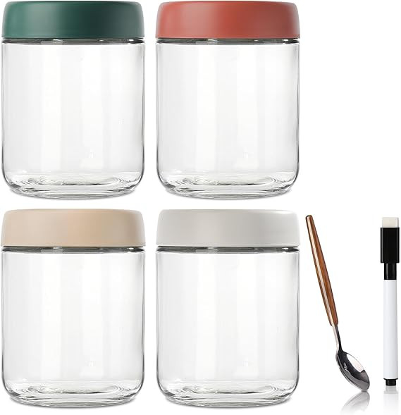 DIMBRAH Overnight Oats Containers with Lids, Mason Jars 16 oz with Lids - Set Of 4, Glass Jar wit... | Amazon (US)