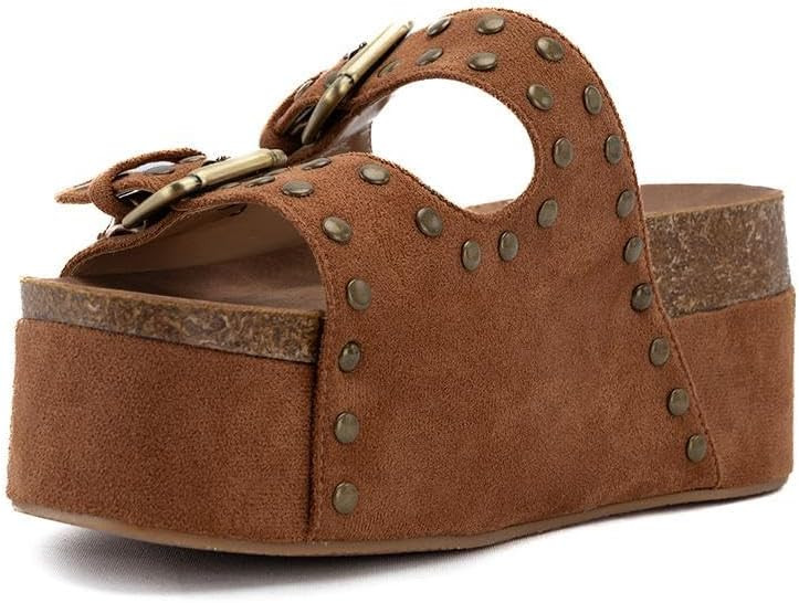 JORISTIMO Women's Cork Flatform Sandals Dual Buckled Band Suede Clogs Platform Slip On Sandals | Amazon (US)