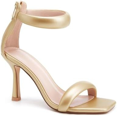 Coutgo Women's One Strap Heeled Sandals Square Open Toe Stiletto Heels Ankle Buckle Strap Summer ... | Amazon (US)