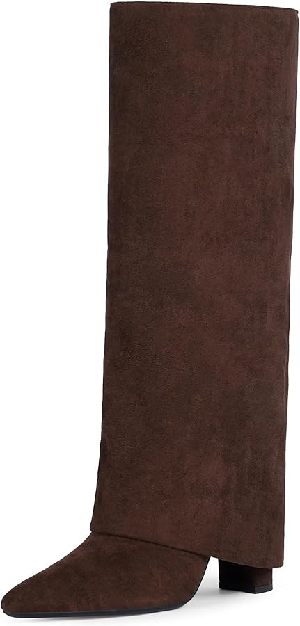 Modatope Knee High Boots Women Fold Over Knee High Boots Chunky High Heels Long Boots Zipper Poin... | Amazon (US)