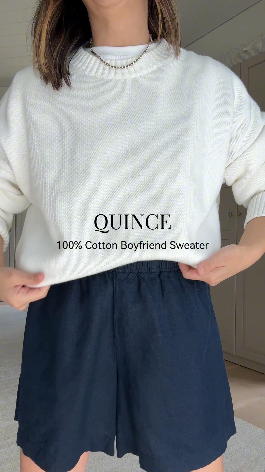 Obsessed with this 100% cotton sweater and linen shorts from Quince. Perfect for warmer weather. 

Cotton boyfriend sweater small
Linen shorts small
Gold huggie hoops

#LTKmomlife #LTKPetite #LTKSeasonal