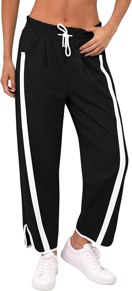 ANRABESS Track Pants for Women Wide Leg Striped Pants | Amazon (US)