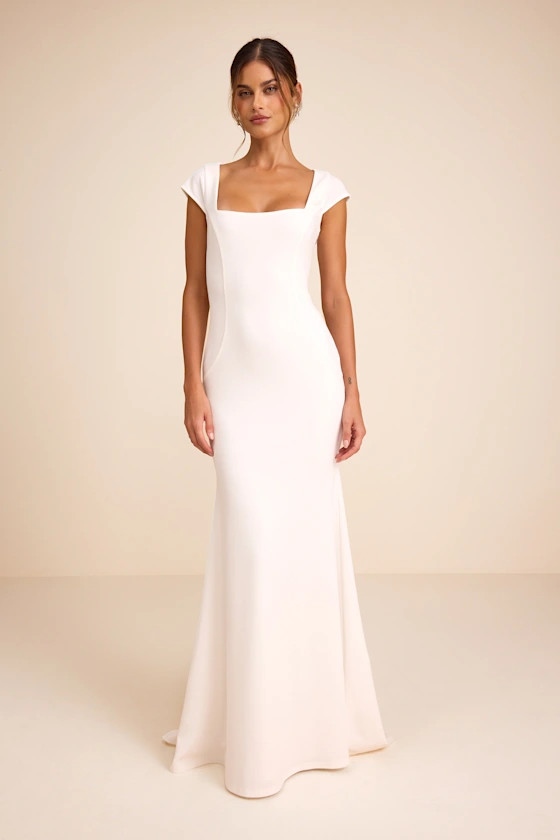 Alena White Cap Sleeve Mermaid Maxi Dress | bride to be | bride outfits | bride dress  | Lulus
