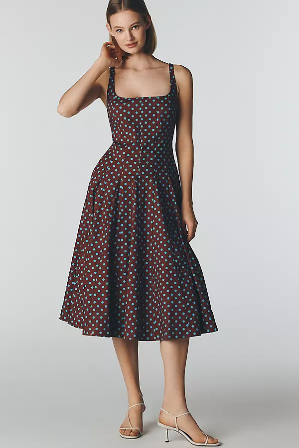 Maeve Sleeveless Square-Neck Corset Midi Dress | Anthropologie (US)
