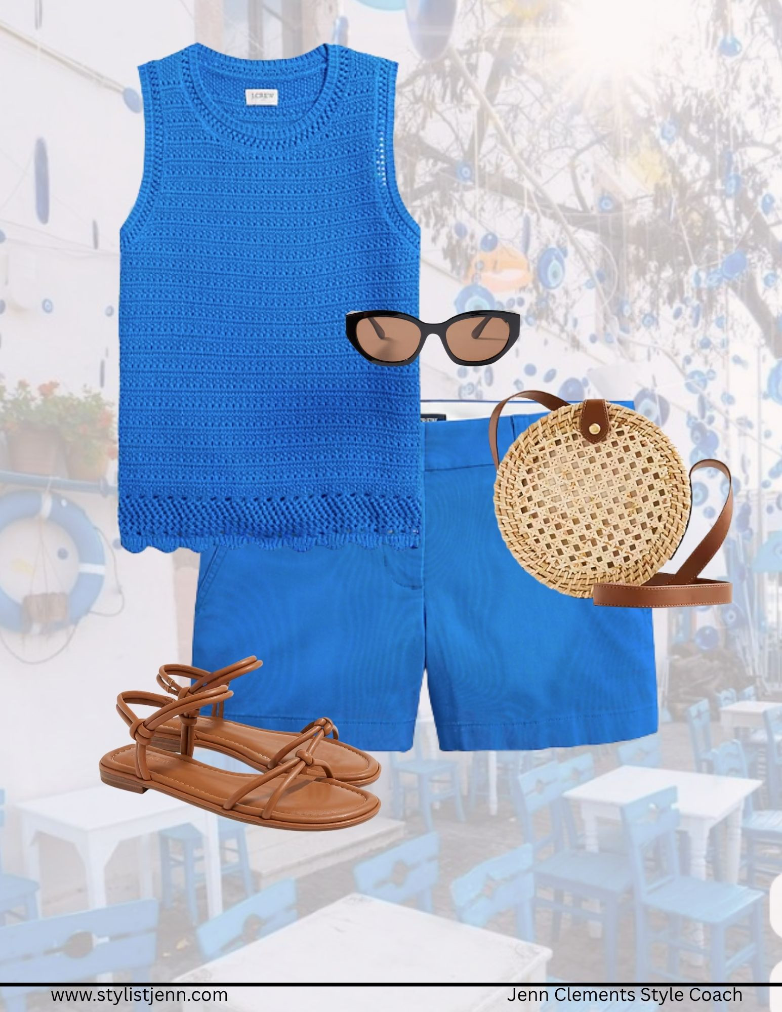 💙This crochet tank is your summer MVP: easy to dress up or down. I styled it with the same blue color shorts for a chic monochrome look  and raffia textures — everything is on sale this week! 

 #LTKSeasonal #LTKOver40 #LTKSaleAlert